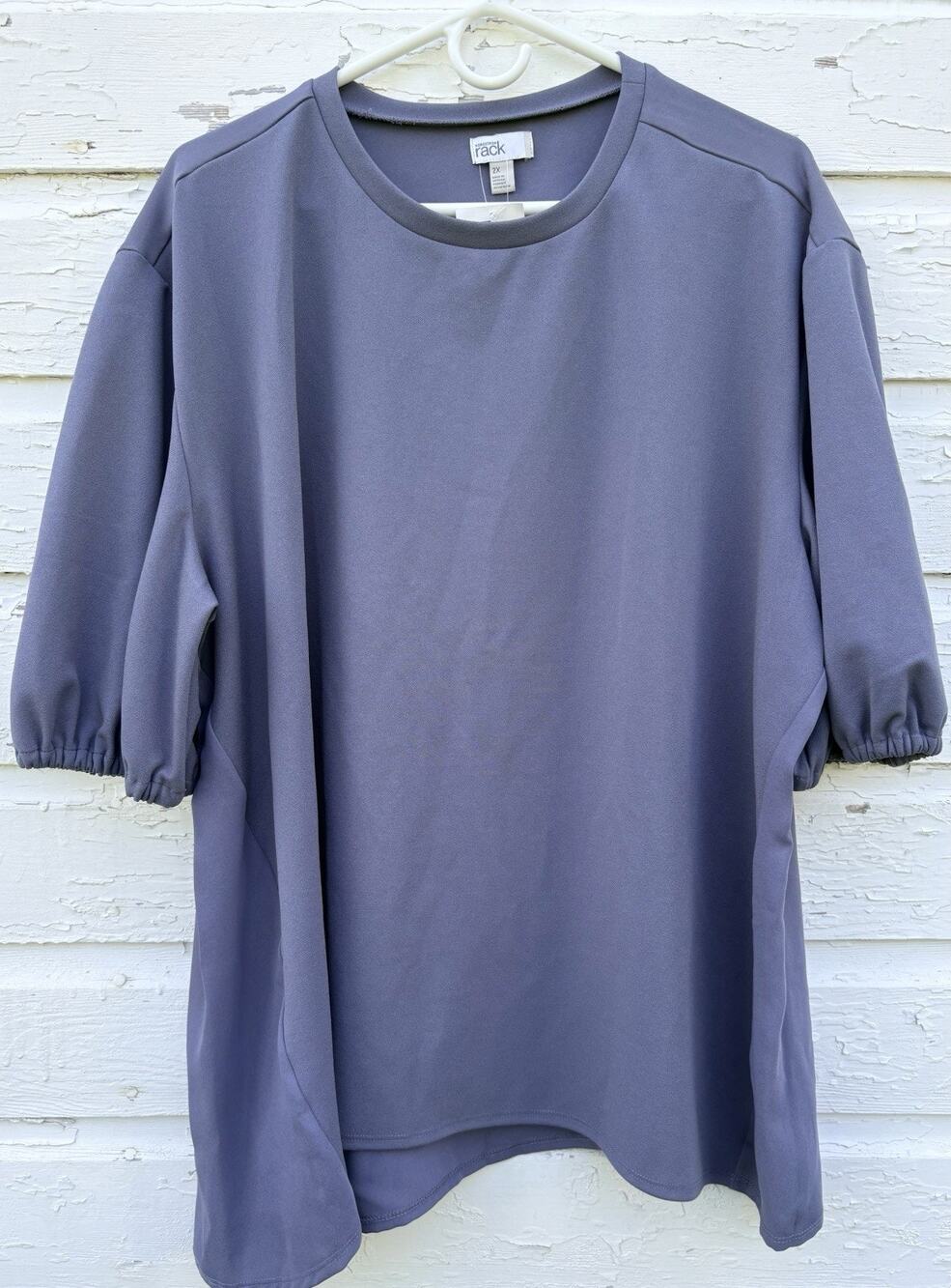 Nordstrom Blouse Top Womens 2X Gray Short Sleeve Stretch Office Workwear READ